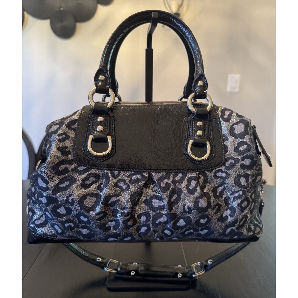 Coach Ashley Ocelot Lurex Satchel Handbag Metallic Silver Black F15520 Y2K - Picture 8 of 12